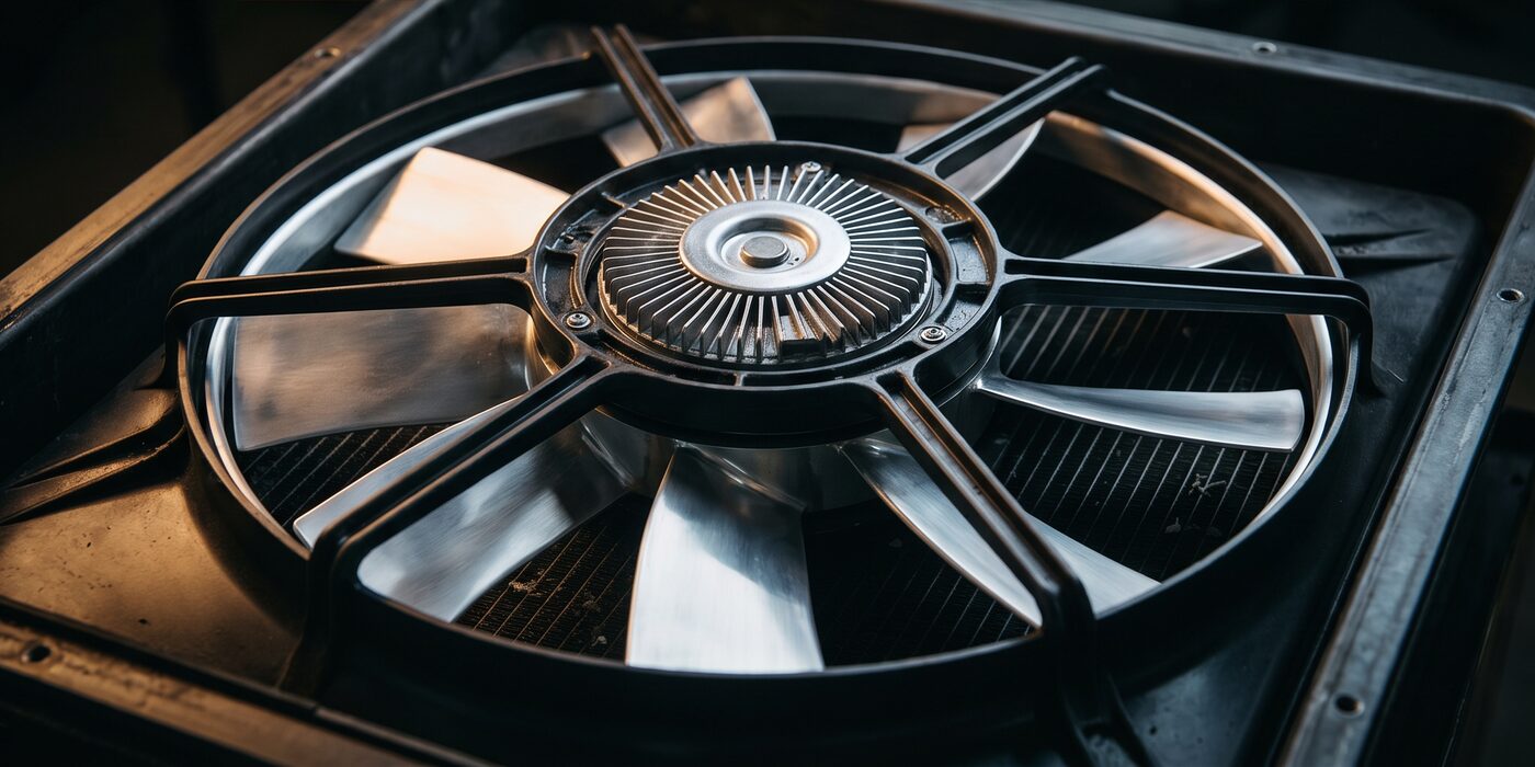 Same radiator fan restored to bare clean metal, after