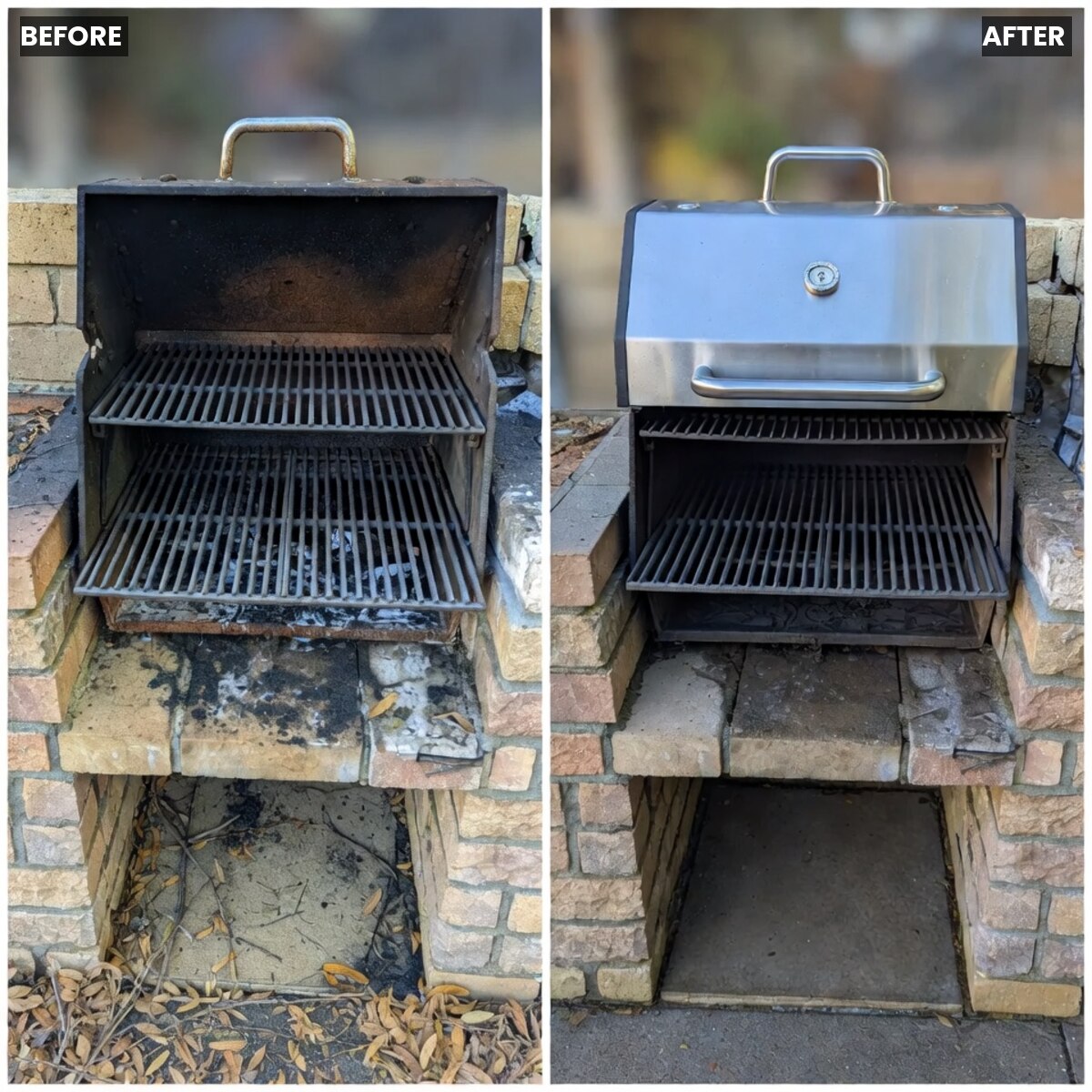 Backyard BBQ before and after dry ice blasting